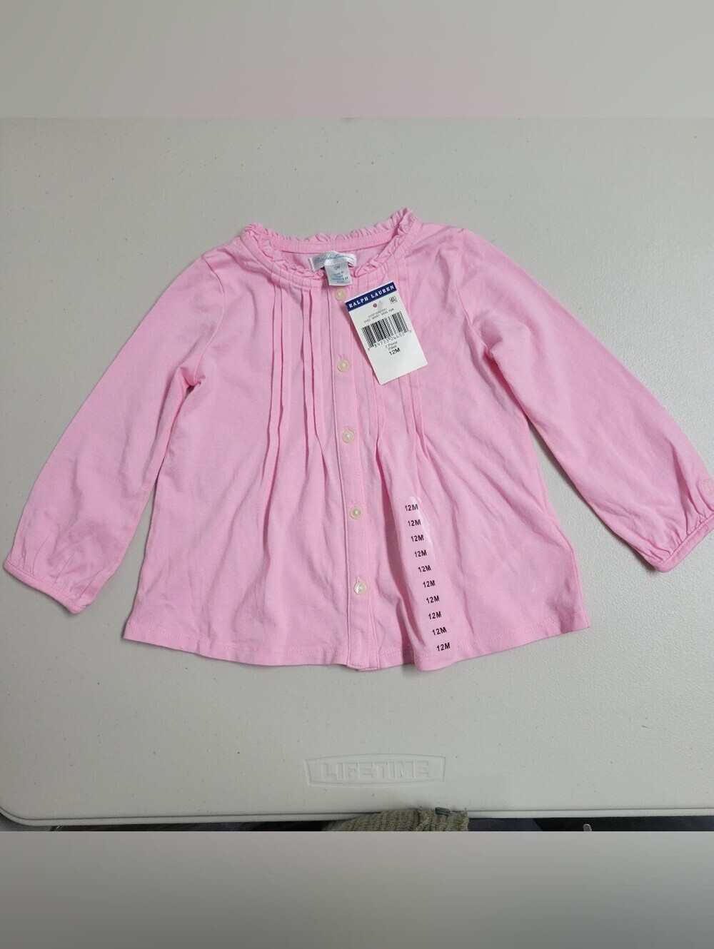 Ralph Lauren NWT Girls' Pink Long-Sleeve Button Front Top - 12M.